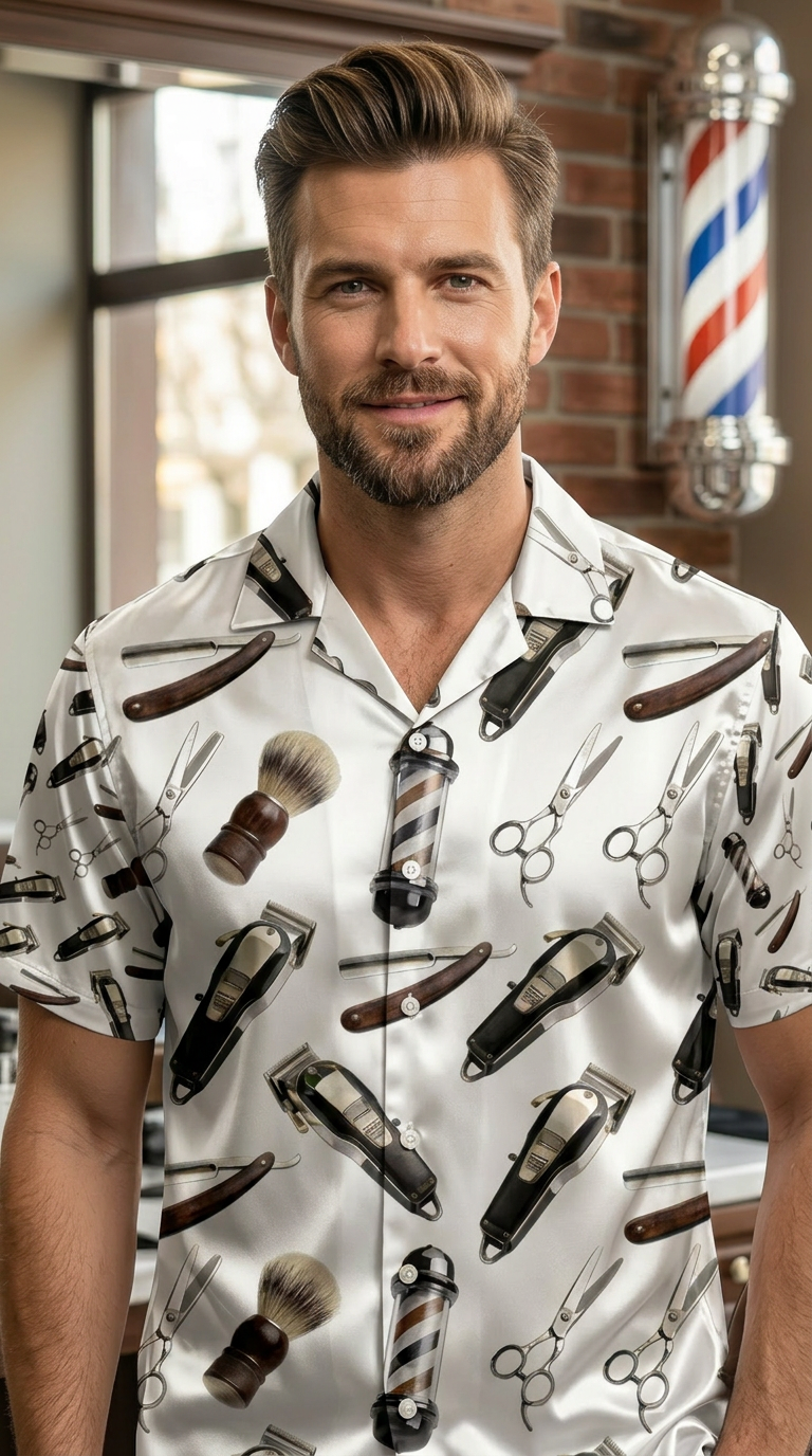 BARBER Sommer Alloverprint Hawaiihemd