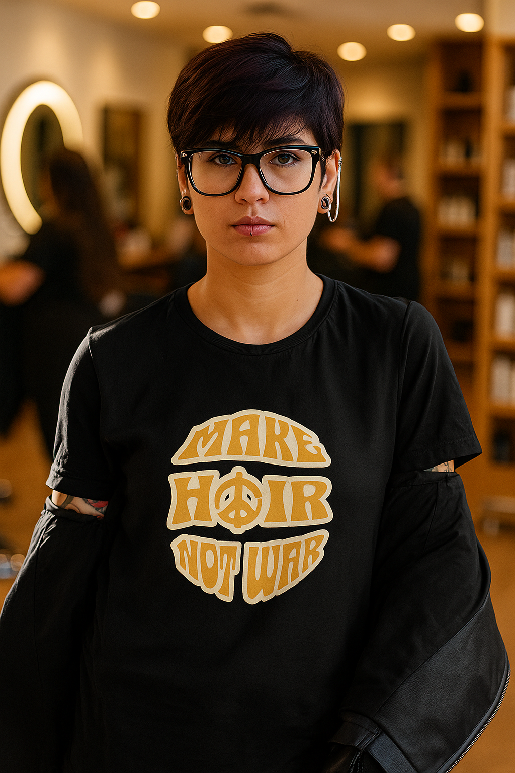 Premium Damen T-Shirt "Make Hair Not War" – Dein Fashion-Statement für Style & Peace.